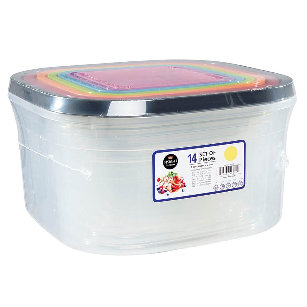 Insight Rainbow Square Food Storage Containers, Set of 14