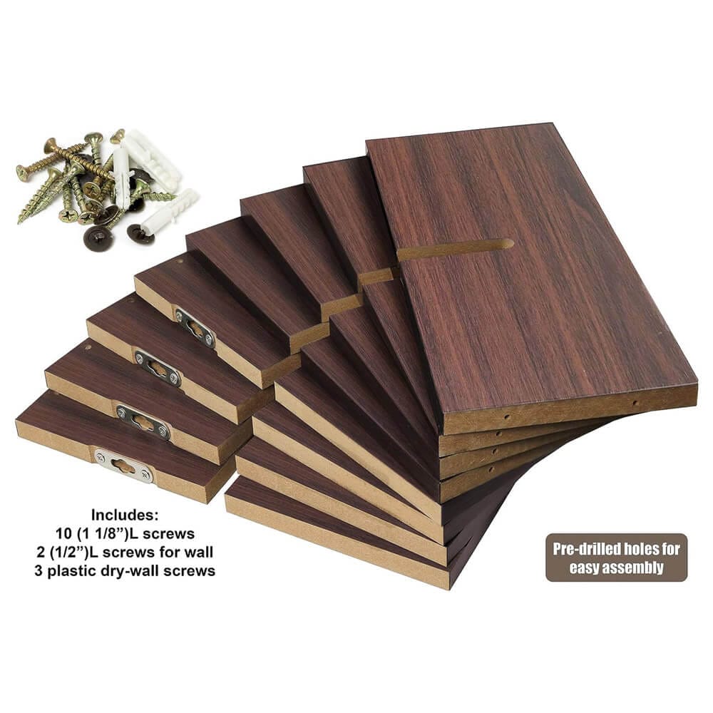 Greenco Intersecting Cube Shelves, Set of 4, Walnut