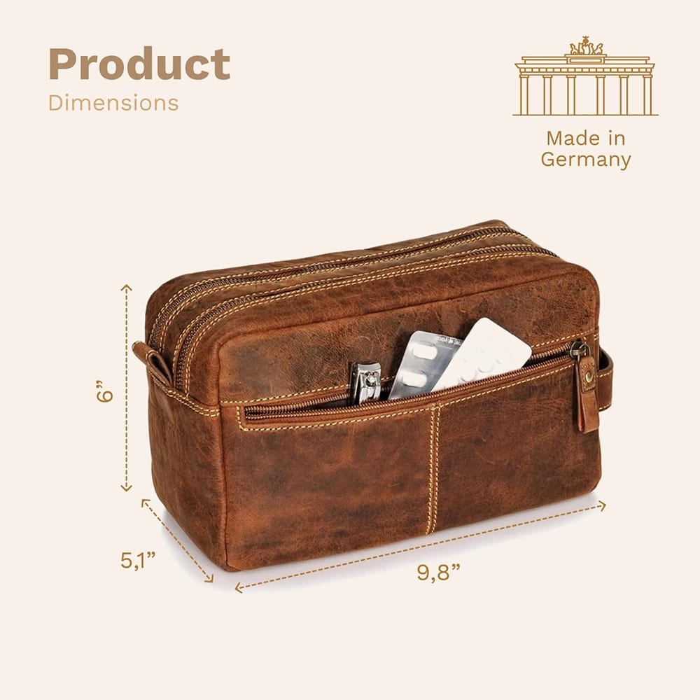 DONBOLSO Leather Toiletry Bag, Brown