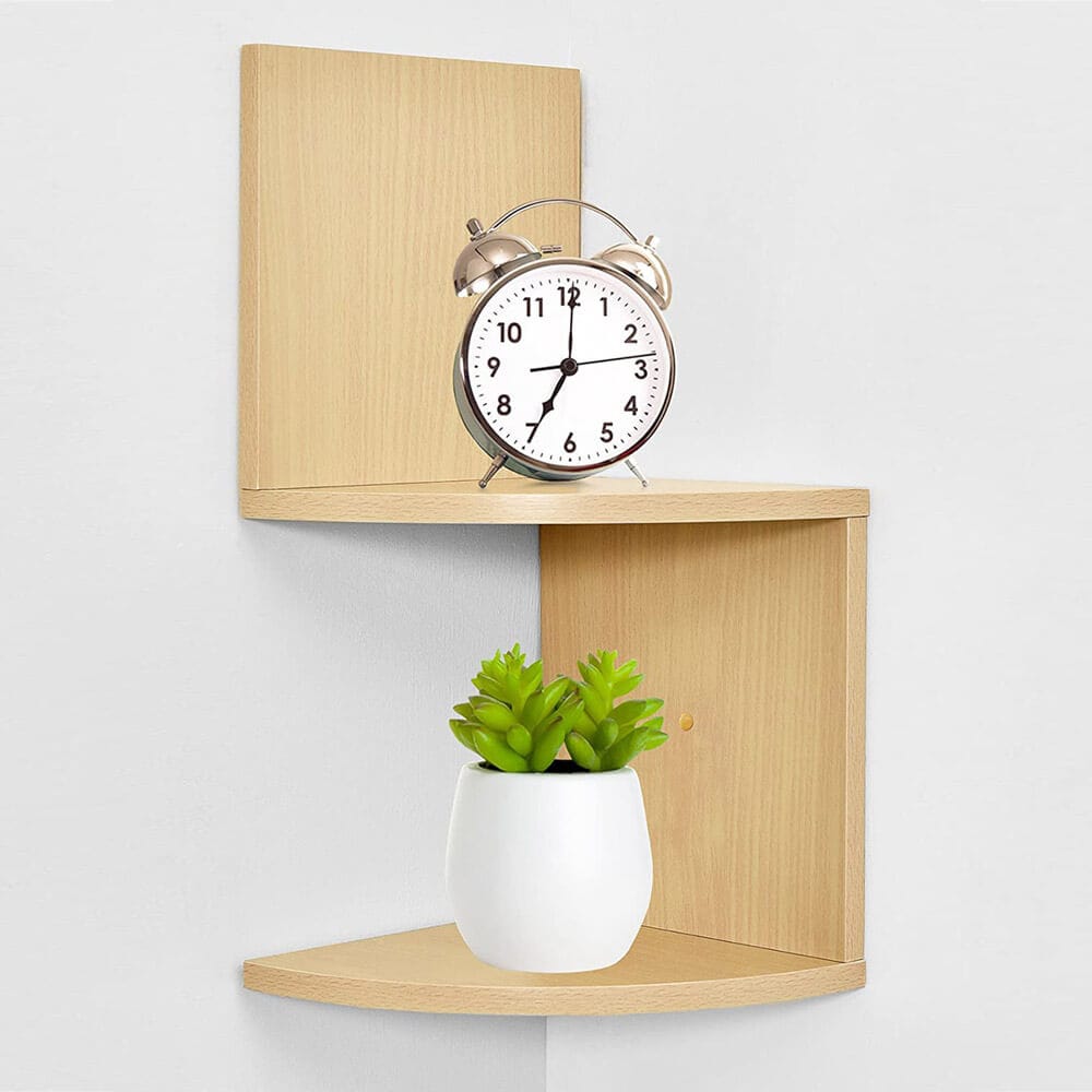 Greenco Modern 2-Tier Wall-Mounted Corner Shelves, Natural