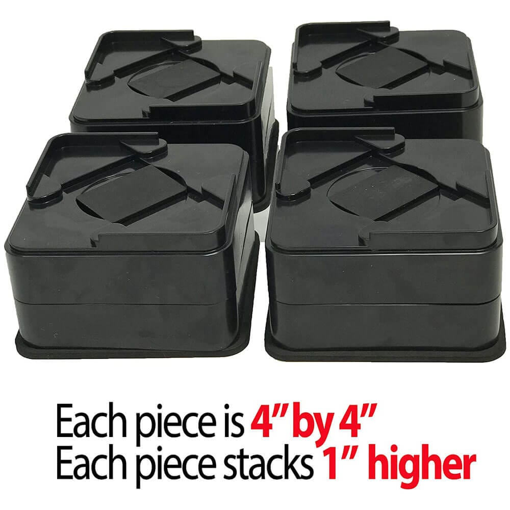 iPrimio 4-Inch Lift Stackable Bed Risers for Caster Wheels, Set of 8, Black