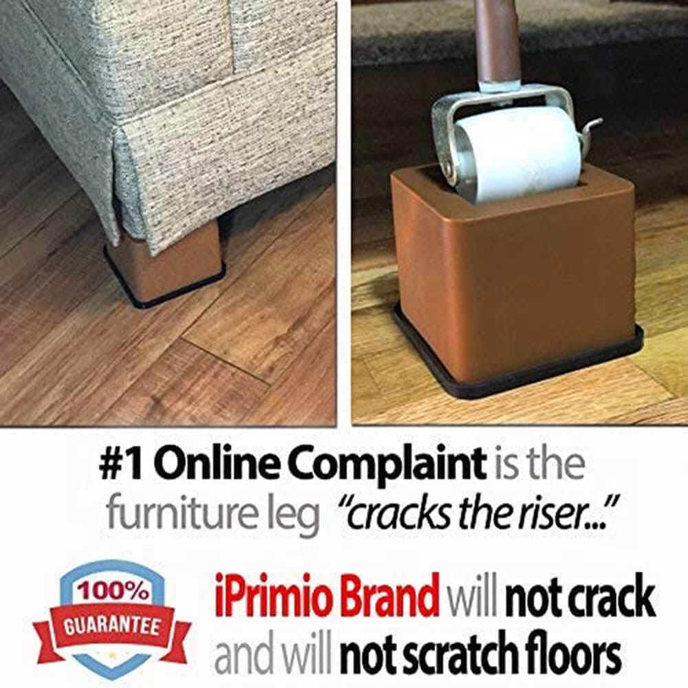 iPrimio 3-Inch Lift Square Bed Risers, Set of 4, Brown