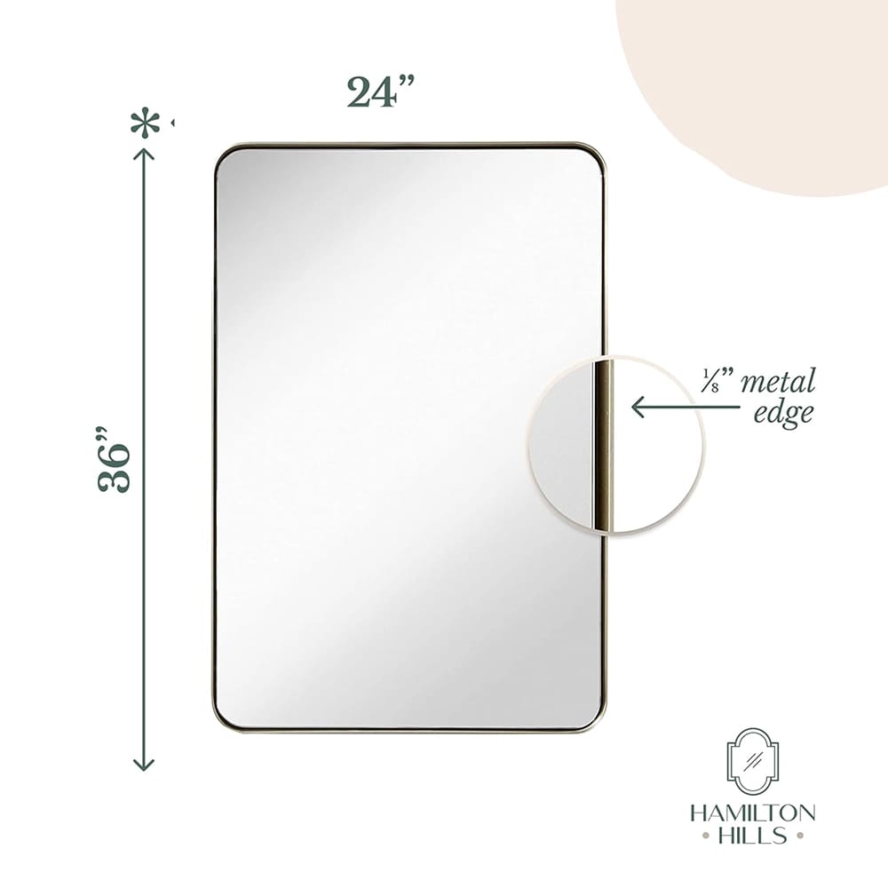 Hamilton Hills Contemporary Brushed Metal Wall Mirror, Silver, 24" x 36"