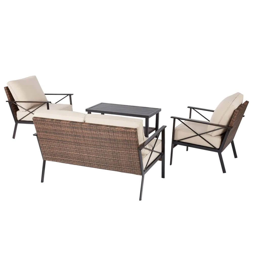 StyleWell Northport 4-Piece Resin Wicker Deep Seat Patio Set, Tan