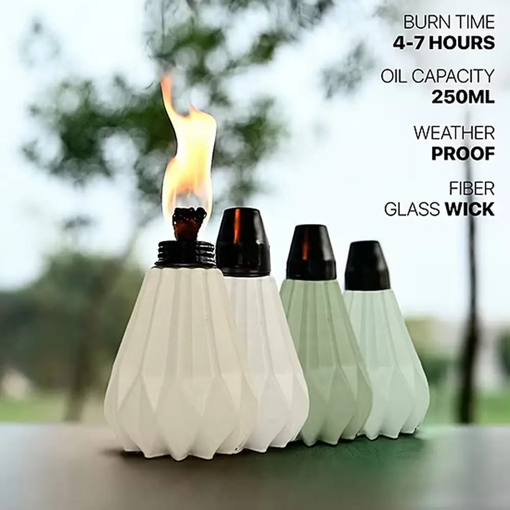 Decorative Glass Pineapple Table Torch, 4 Pack, White/Green