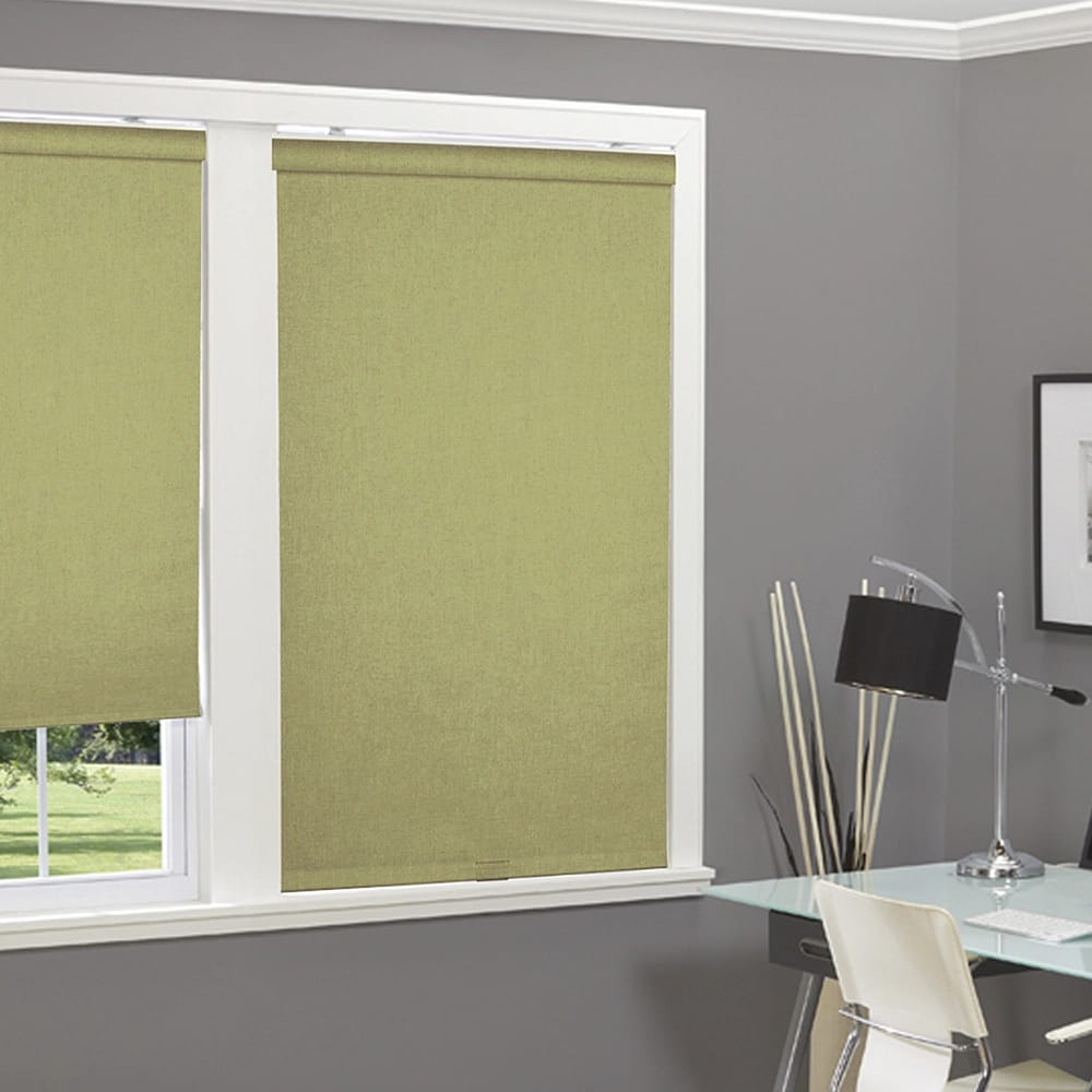 Cordless Linen Look Thermal Fabric Roller Shade, Green, 35" x 66"