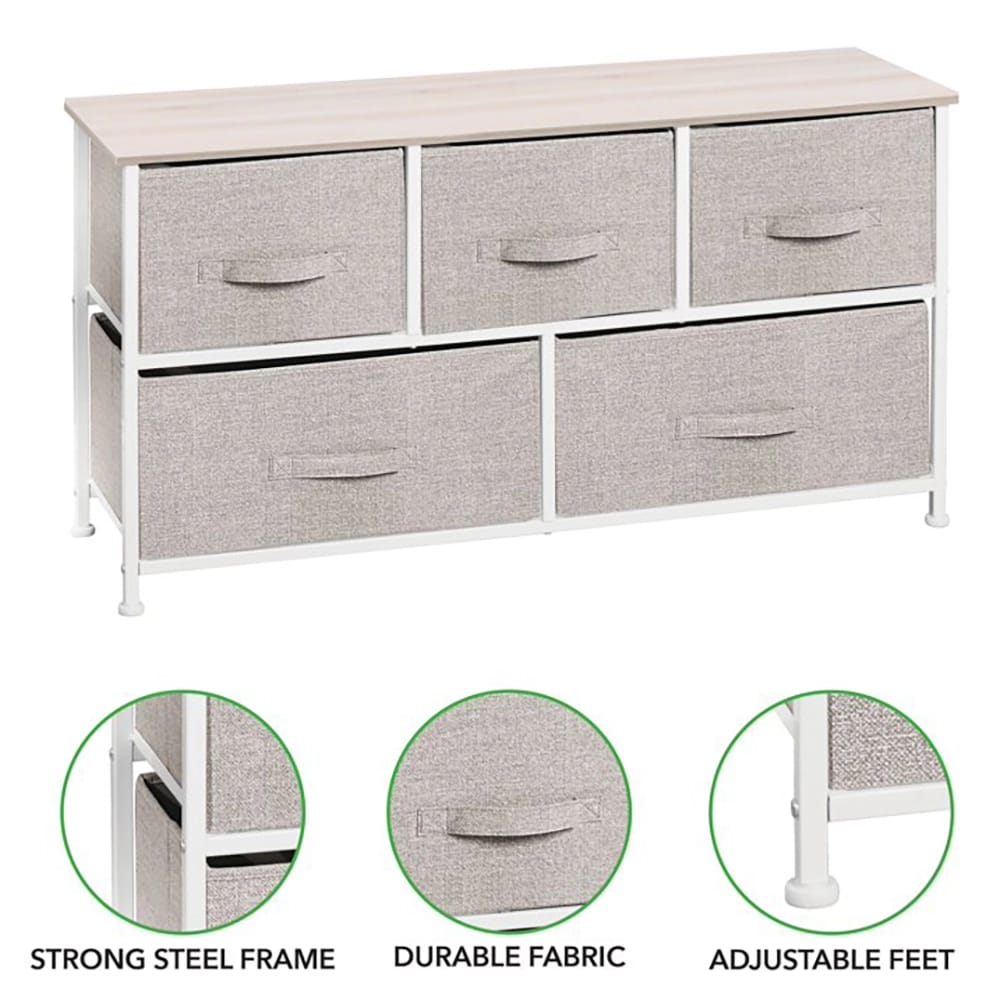 mDesign 5 Drawer Fabric Dresser, Linen/Tan