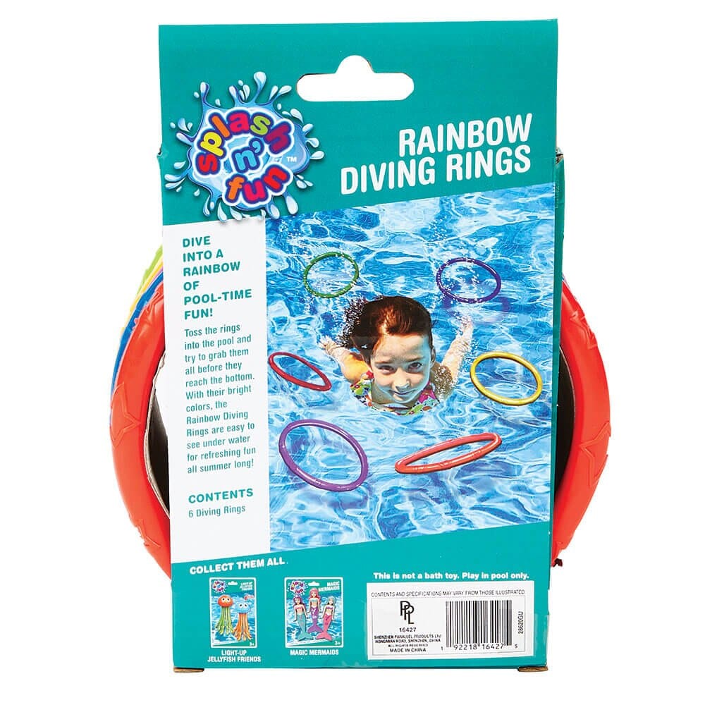 Splash n' Fun Rainbow Diving Rings, 6 Count