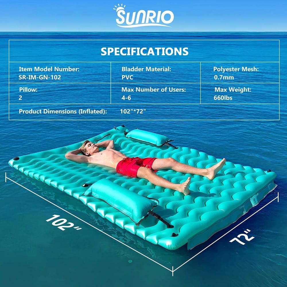 Sunrio 102" x 72" Inflatable Floating Mat, Green