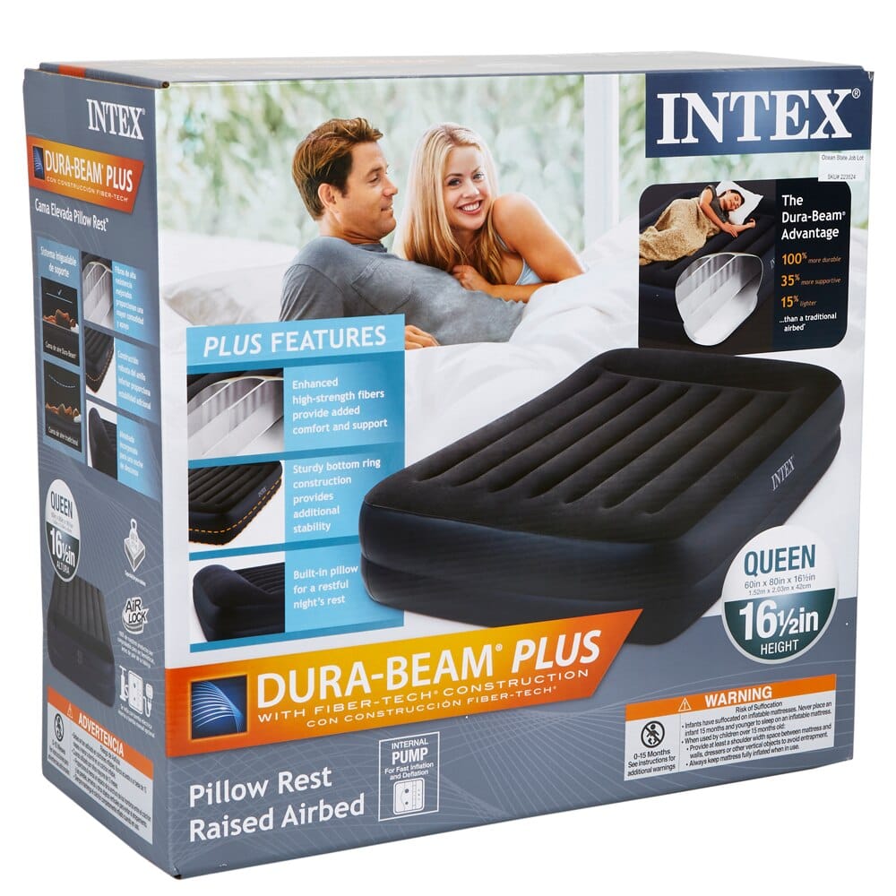 Intex Queen Dura-Beam Pillow Rest Raised Air Mattress with Internal Pump