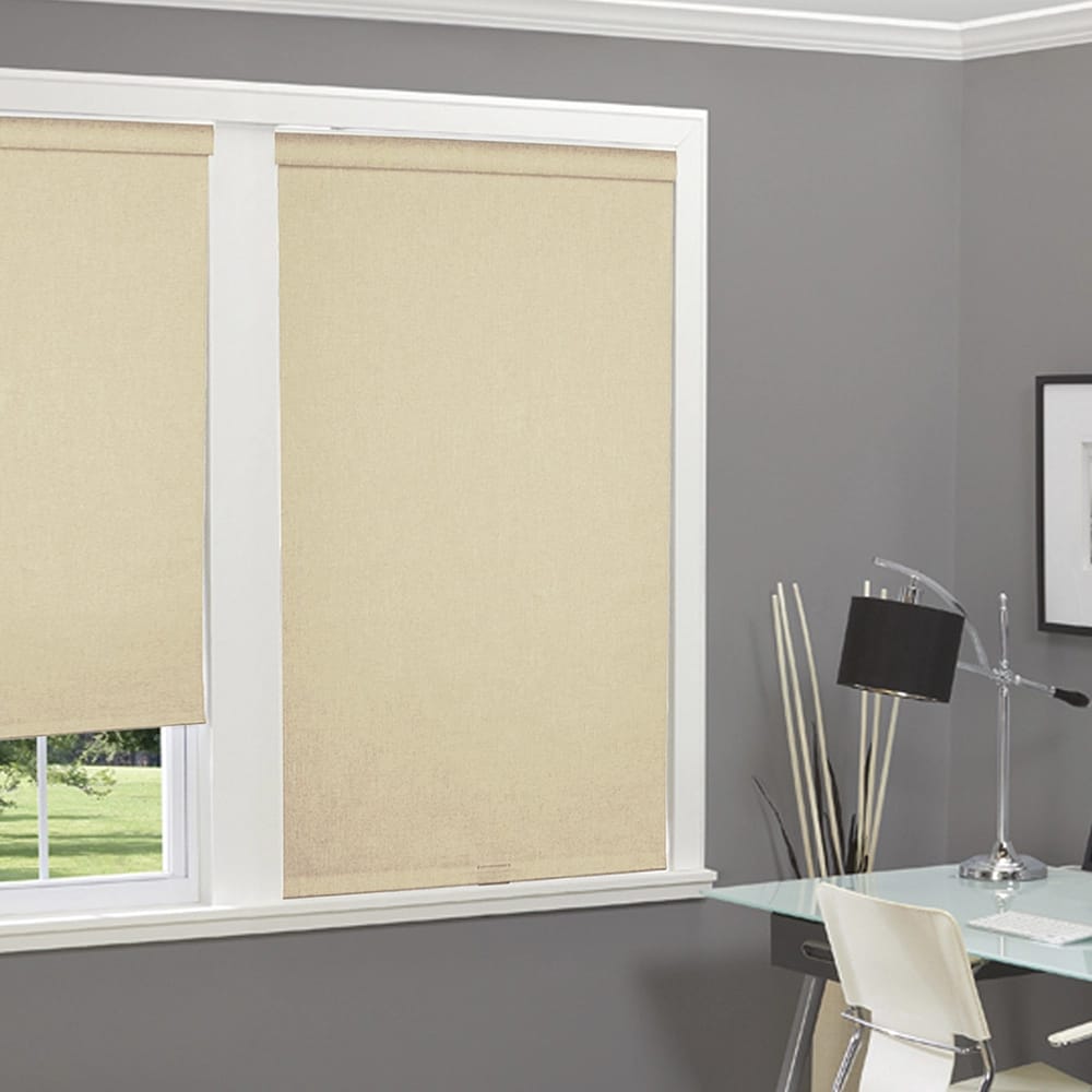 Cordless Linen Look Thermal Fabric Roller Shade, Natural/Parchment, 43" x 66"
