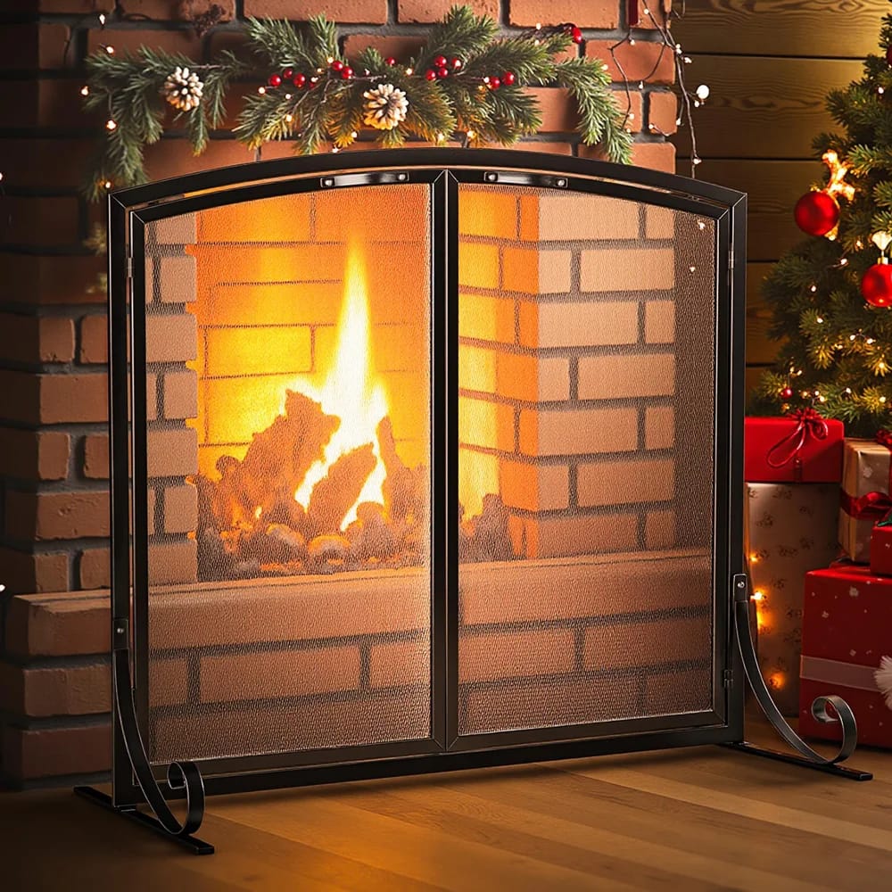 Idzo Fireplace Screen with Doors, Black