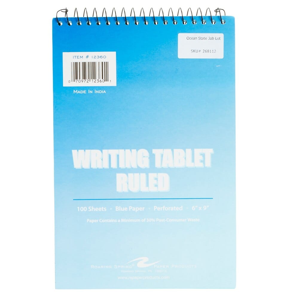 100 Sheet Ruled Writing Tablet, 9"