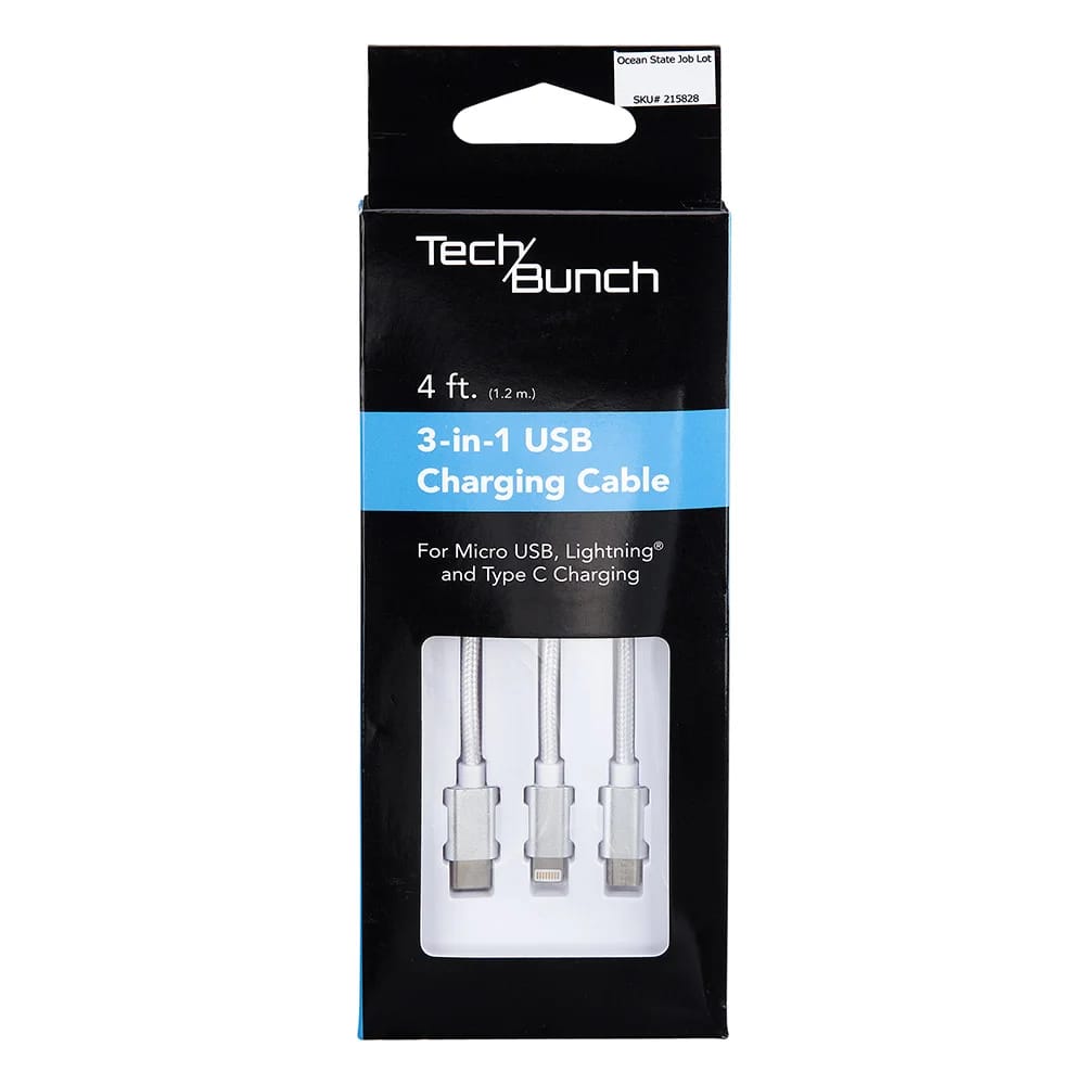 TechBunch 3-in-1 USB Charging Cable, 4'