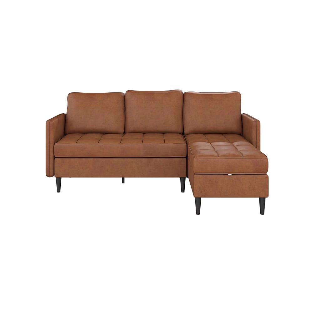 Dorel Home Xandor Modular Sectional Sofa with Storage Chaise, Camel Faux Leather