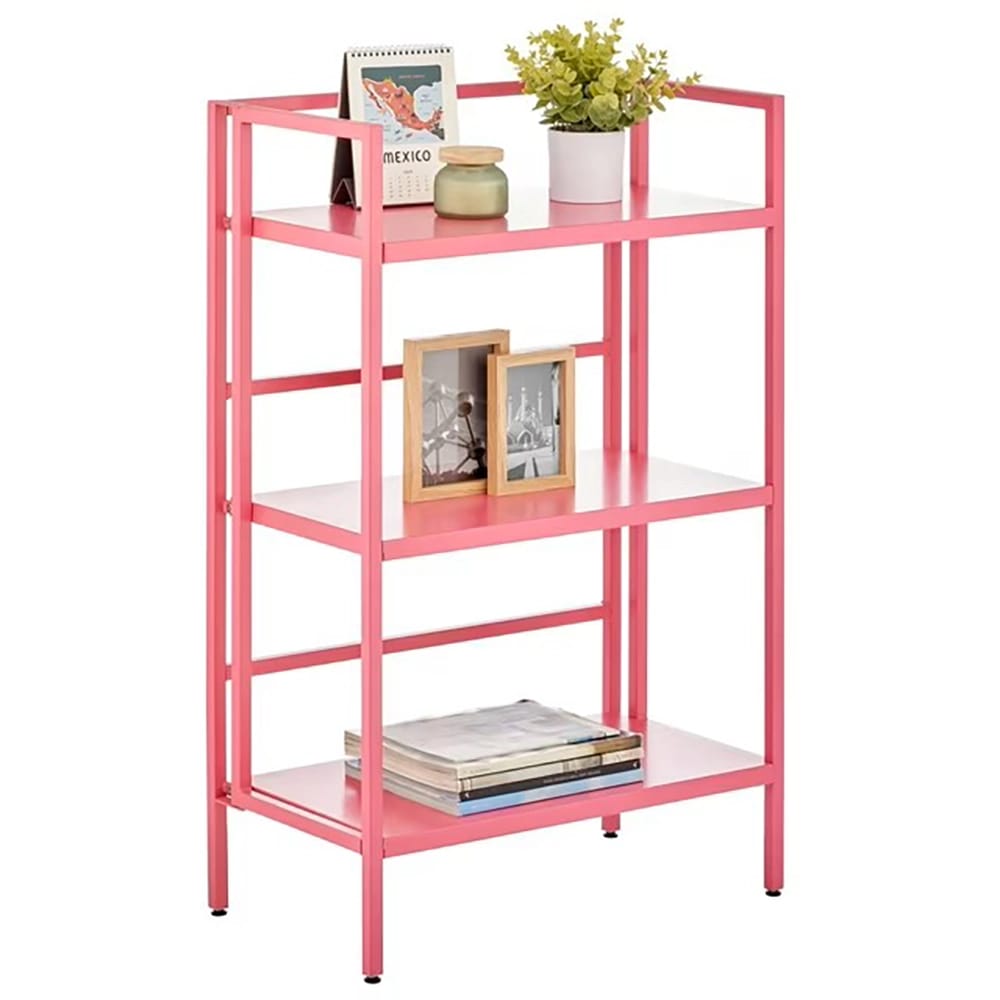 mDesign Modern Folding 3-Tier Steel Shelf, Pink
