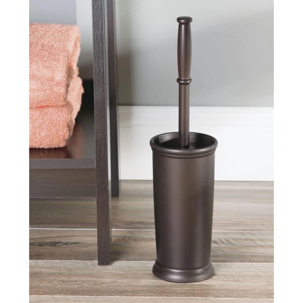 mDesign Plastic Toilet Brush and Trash Can, Dark Brown