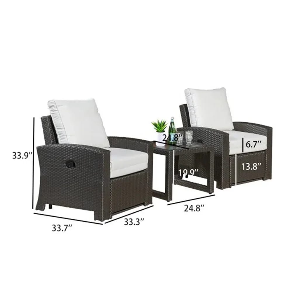 Grand Leisure 3-Piece Sidney Luxury Outdoor Wicker Recliner Set, Dark Brown