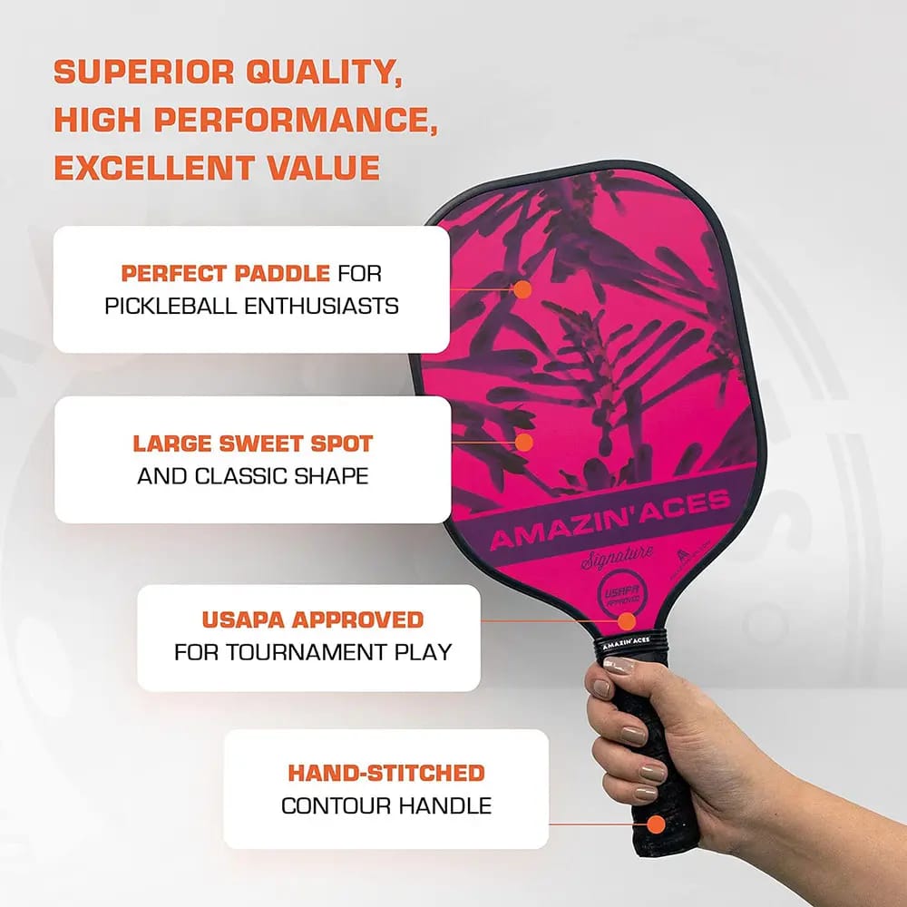 Amazin' Aces Signature Graphite Pickleball Paddle Set, Set of 2, Tropic Green & Electric Pink