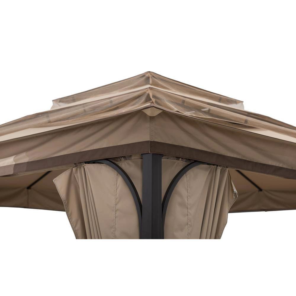 13' x 13' Soft Top Gazebo with Netting and Curtains, Brown