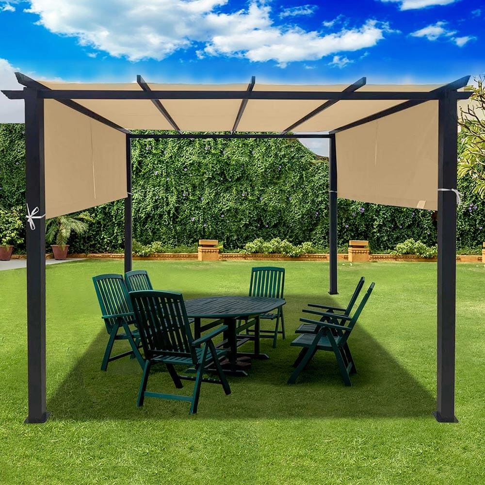10' x 10' Flat Top Pergola with Adjustable & Removable Canopy