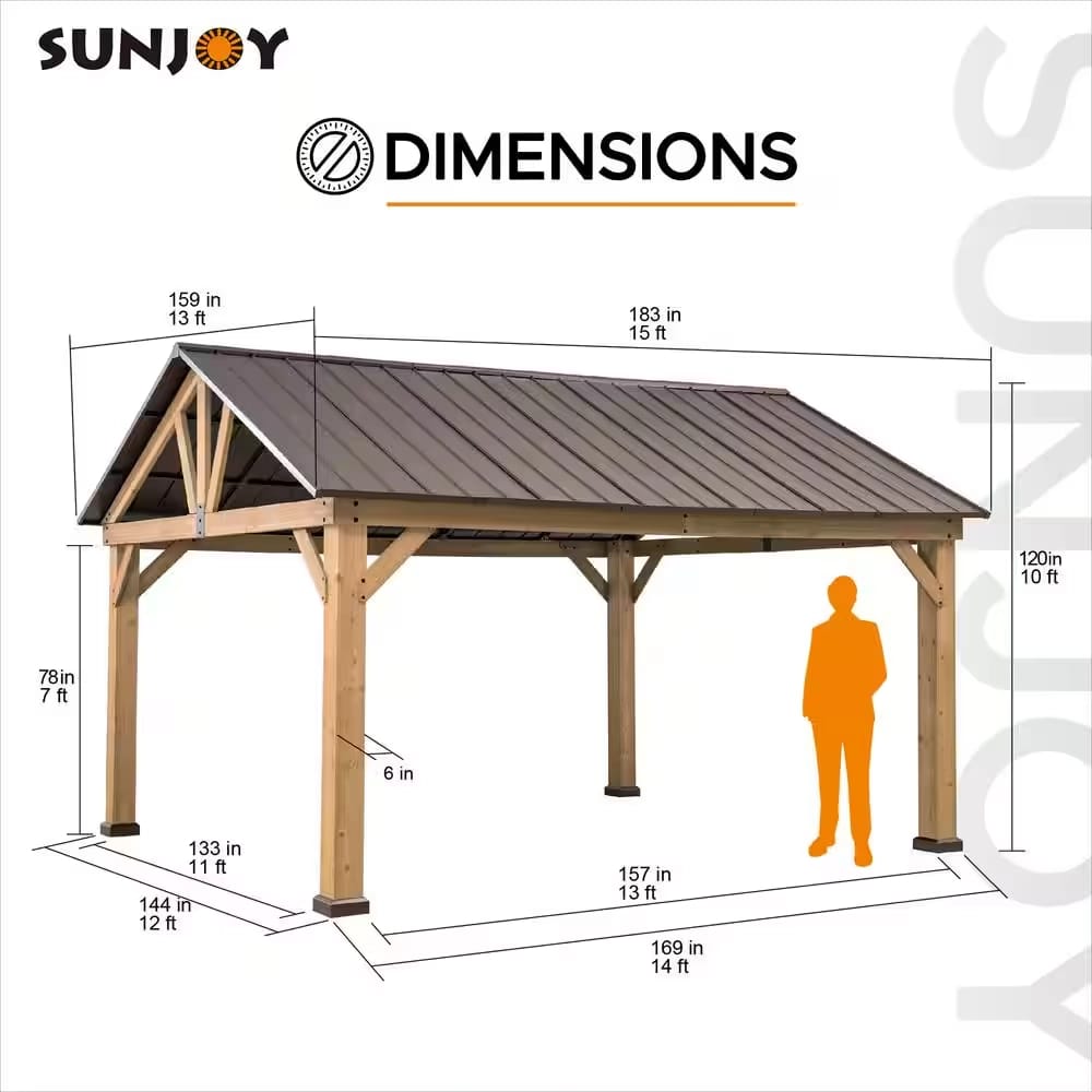 Liberty 13' x 15' Cedar Wood Hard Top Gazebo