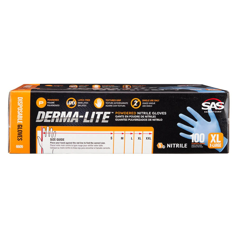 Derma-Lite Powdered Nitrile Disposable XL Gloves, 100 Count