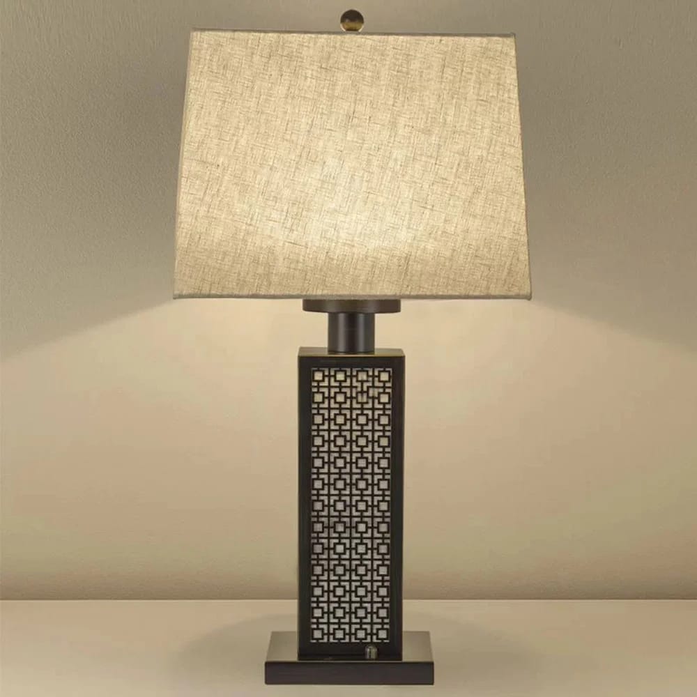 Square Metal USB Table Lamp with Speakers, Antique Bronze