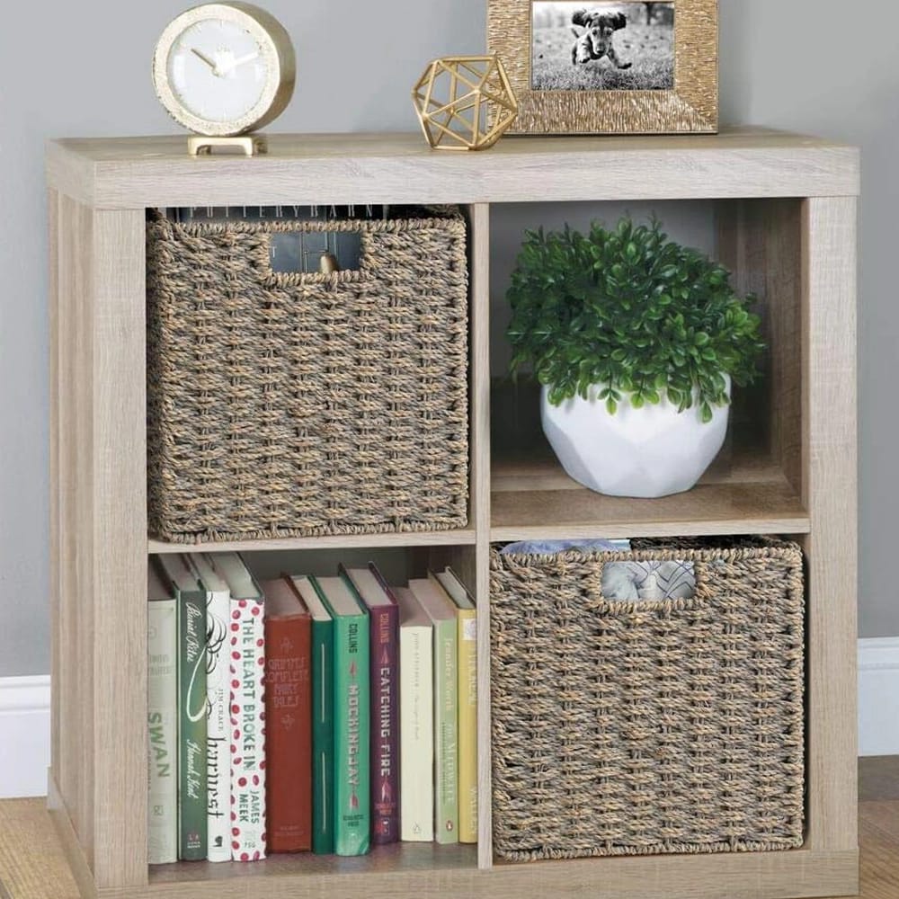 mDesign Seagrass Woven Cube Basket, Gray, 4 Pack