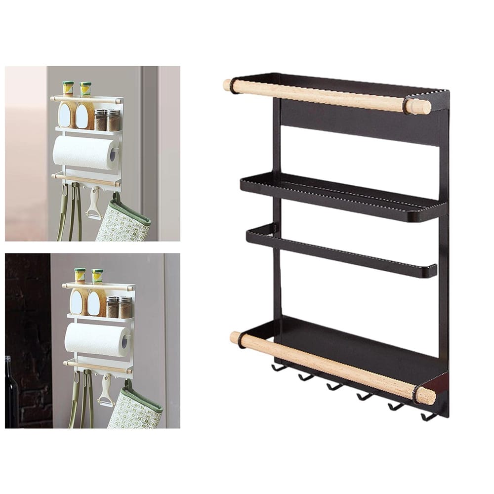 Okuna Outpost Magnetic Spice Rack with Paper Towel Holder, Black