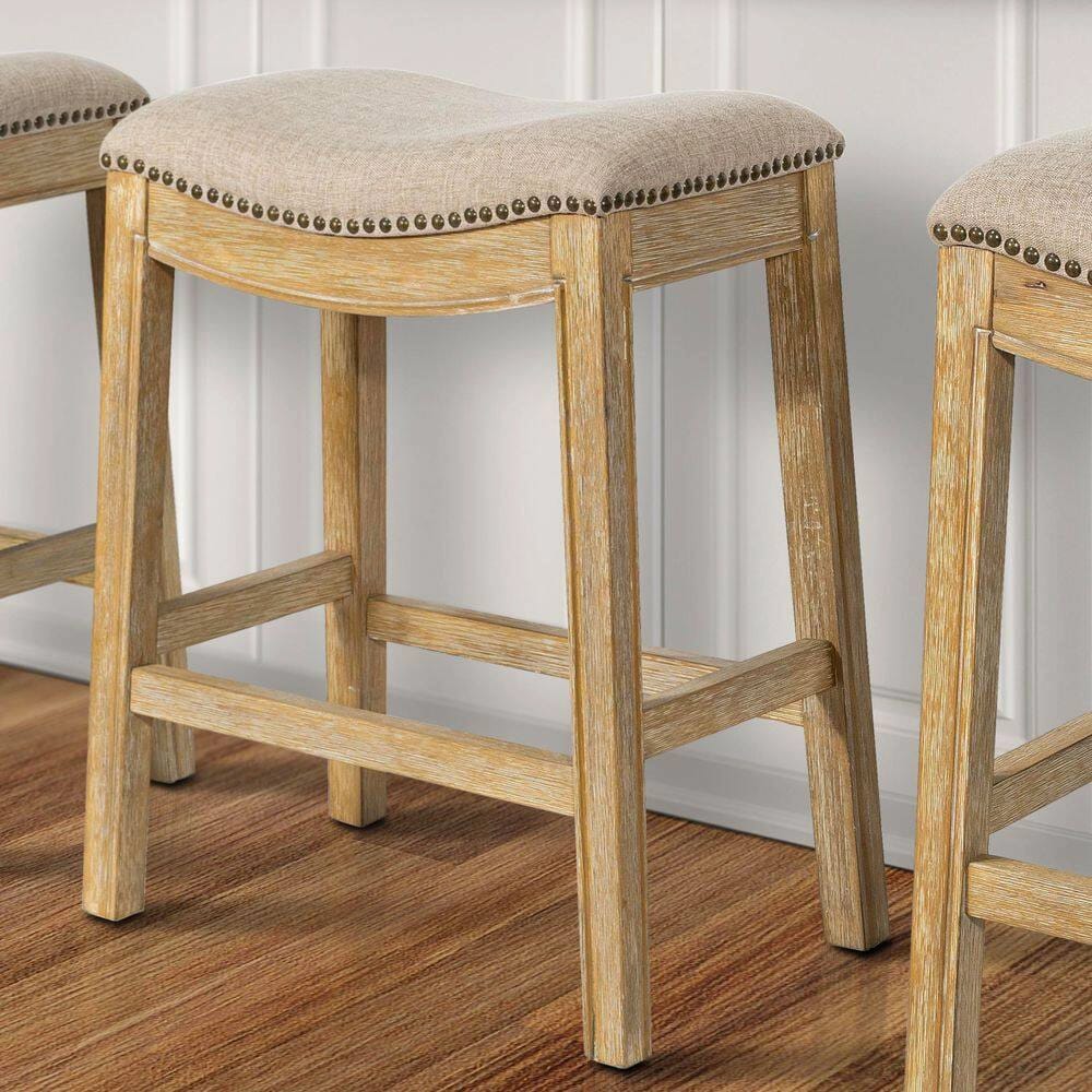 NewRidge Home Goods 26" Saddle Counter-Height Barstool, Natural/Cream