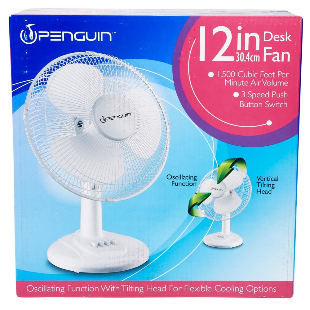 Penguin Oscillating Desk Fan, 12"