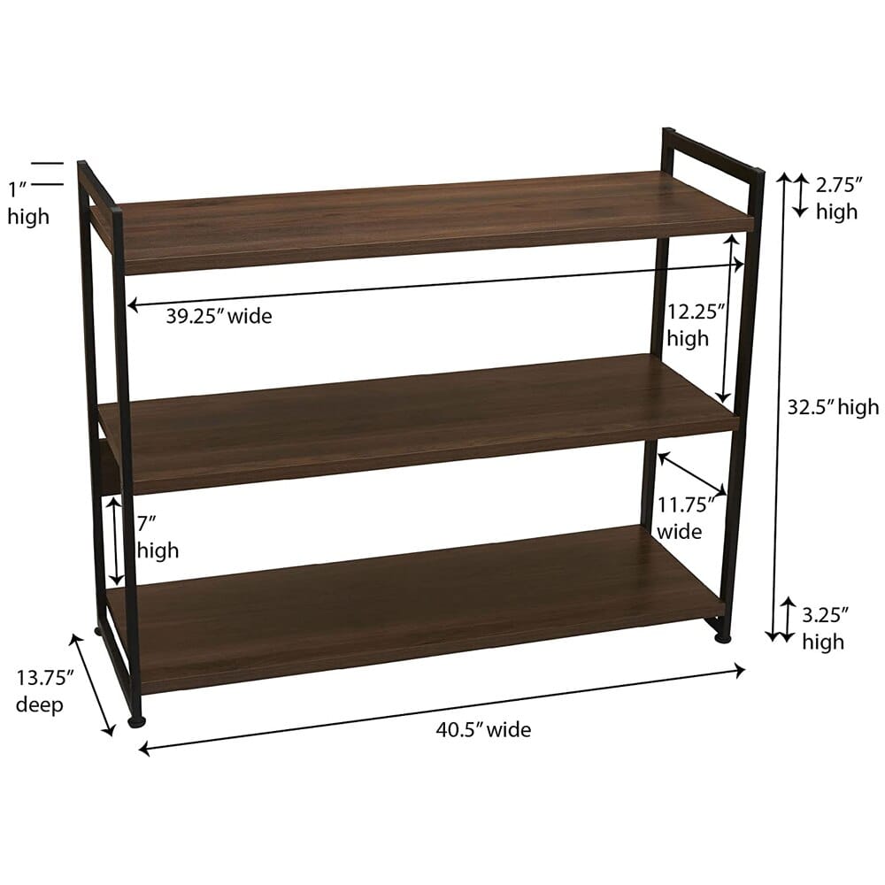 Household Essentials Jamestown Collection 3-Tier Bookshelf, Walnut