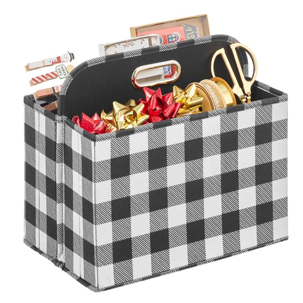 mDesign Holiday Storage Box, Plaid Black/White