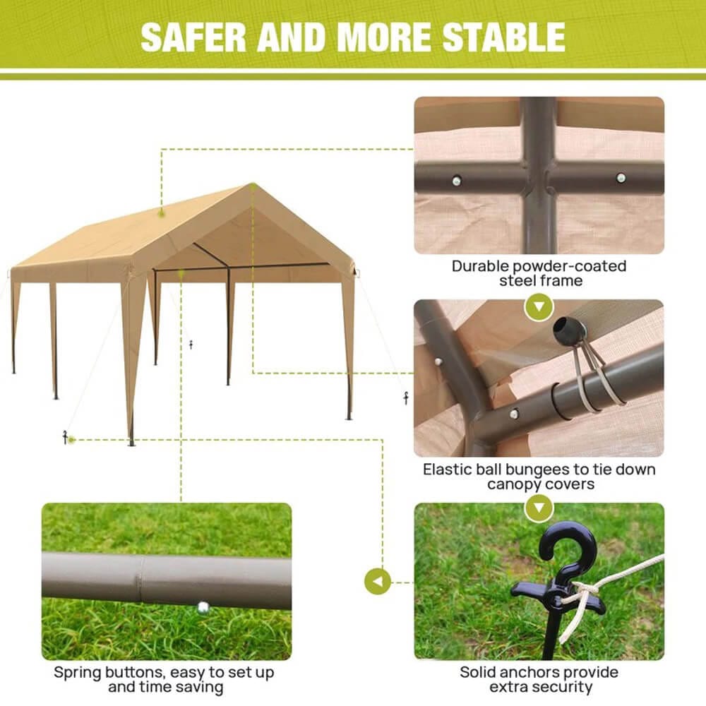 QOMOTOP 10' x 20' Heavy-Duty Carport, Beige