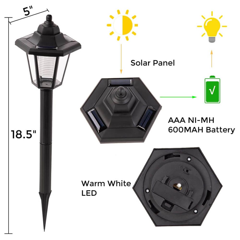 Laurel Canyon Classical Solar Pathway Lights, 4-Pack, Black