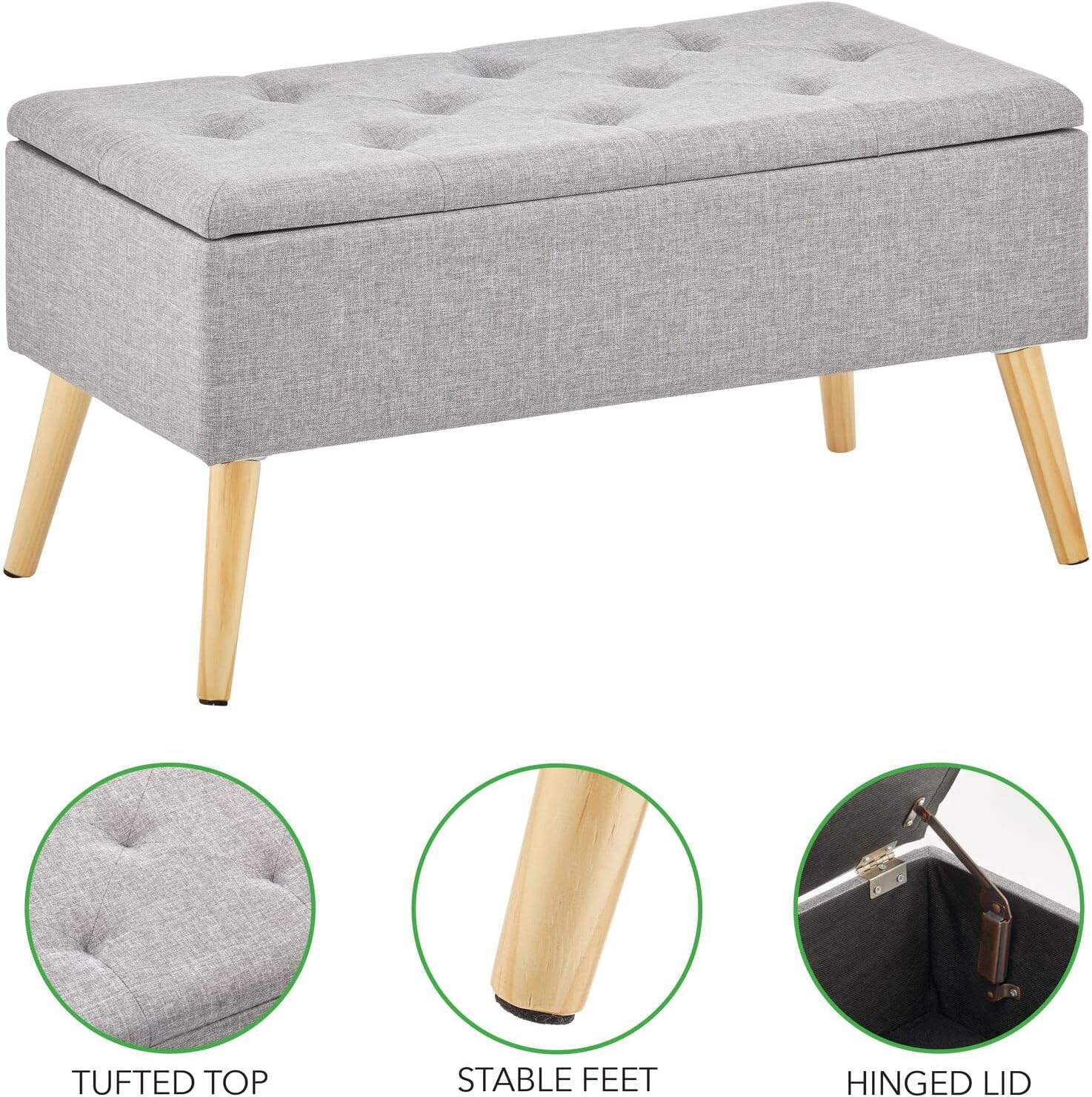 mDesign Tufted Storage Bench, Gray