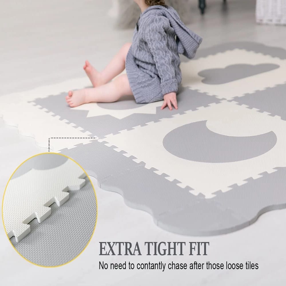 Childlike Behavior Baby Play Mat Tiles, 61" x 61", Gray/White
