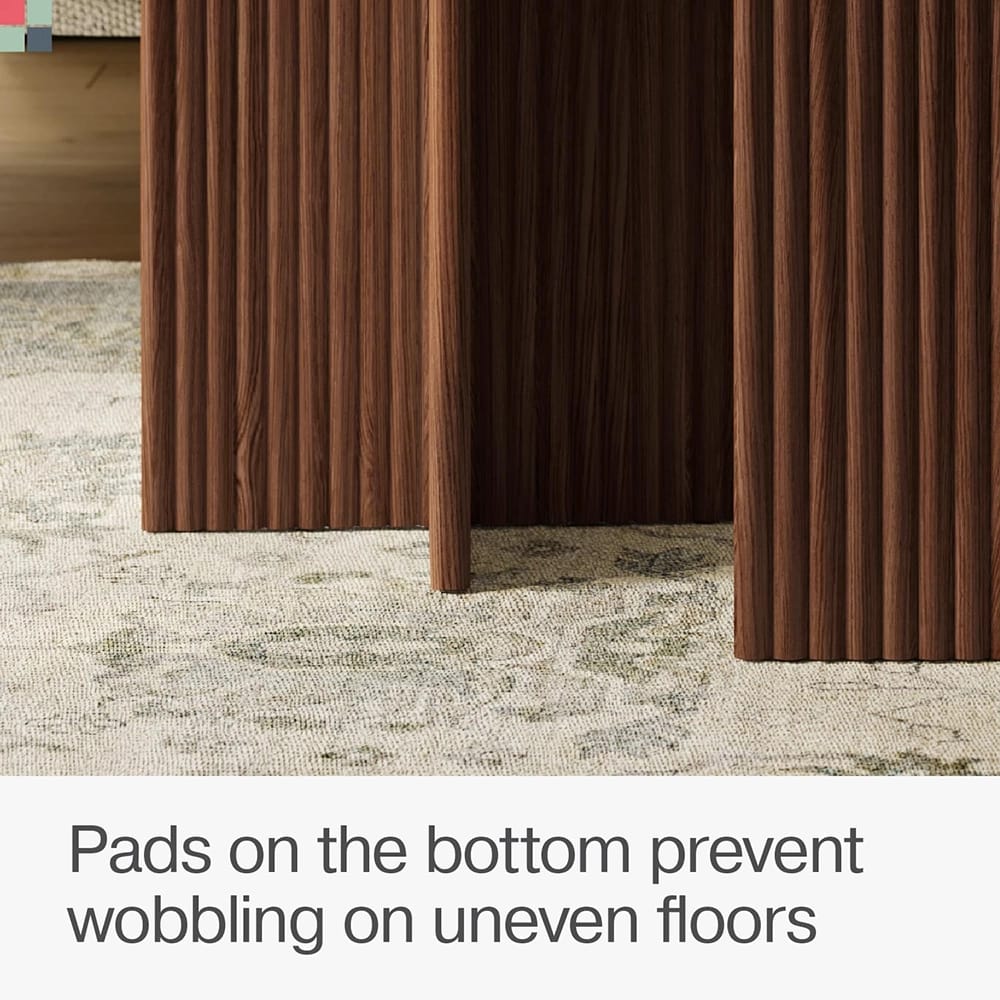 2-Piece Stead Square Fluted Nesting Coffee Table Set, Walnut