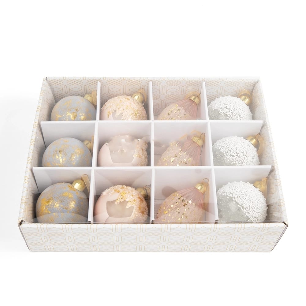 Famous Brand Soft Snow Glass Ornament Set, 12 Pack
