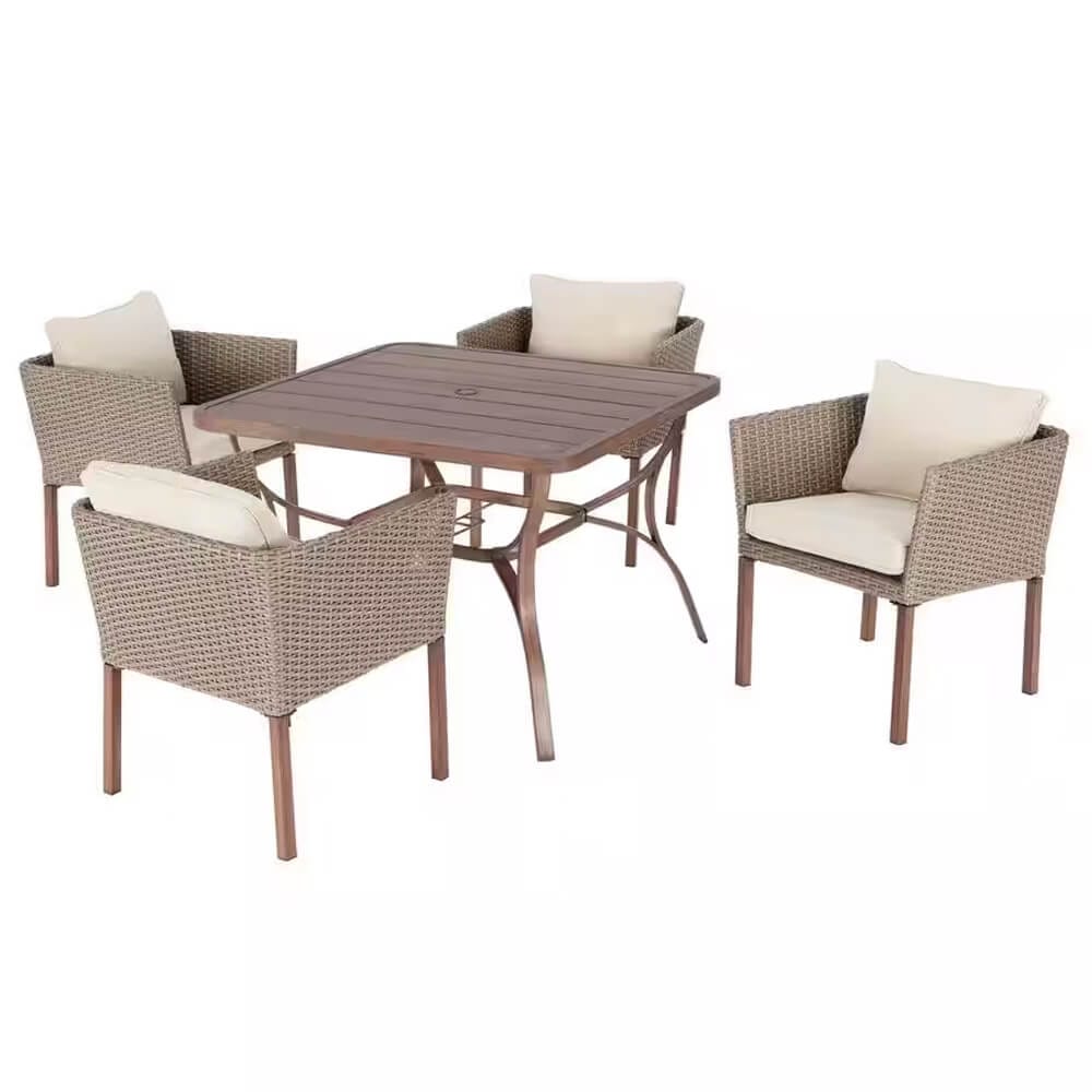 StyleWell Oakshire 5-Piece Resin Wicker Patio Dining Set, Tan