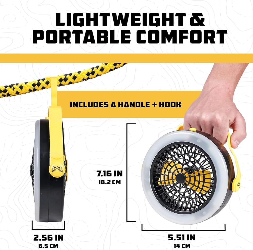 Wise Owl Outfitters Portable Tent Fan and Light, Black/Yellow