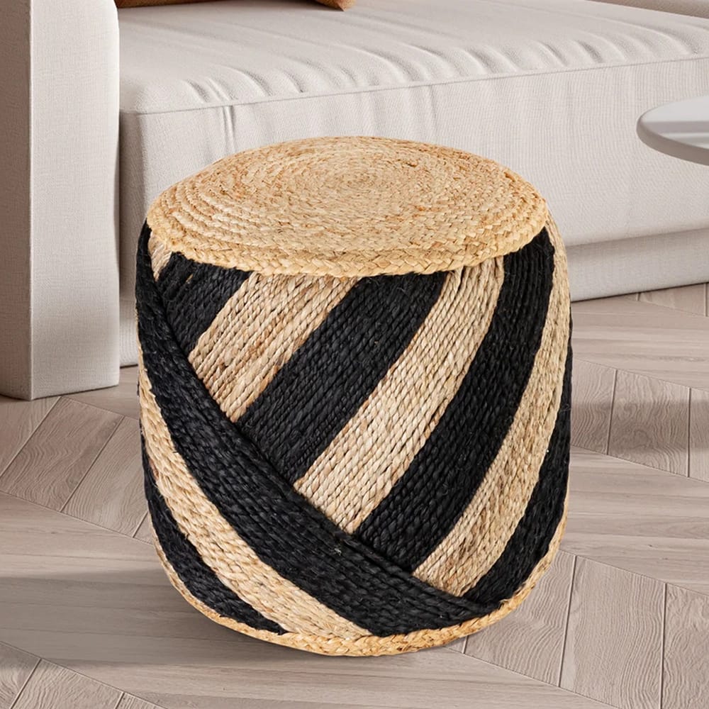 Albany Living Handwoven Jute Ottoman, Tan/Black