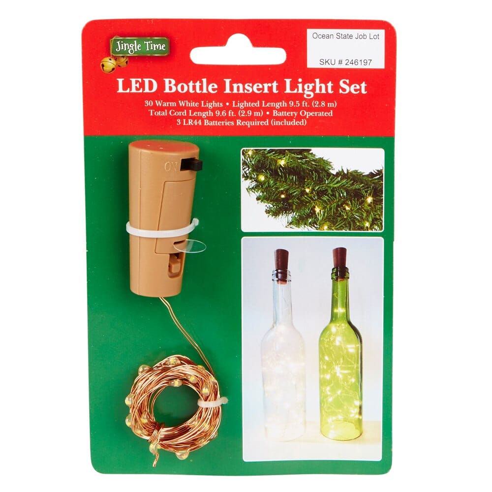 Jingle Time LED Battery Operated Bottle Insert Light Set, 9.5'