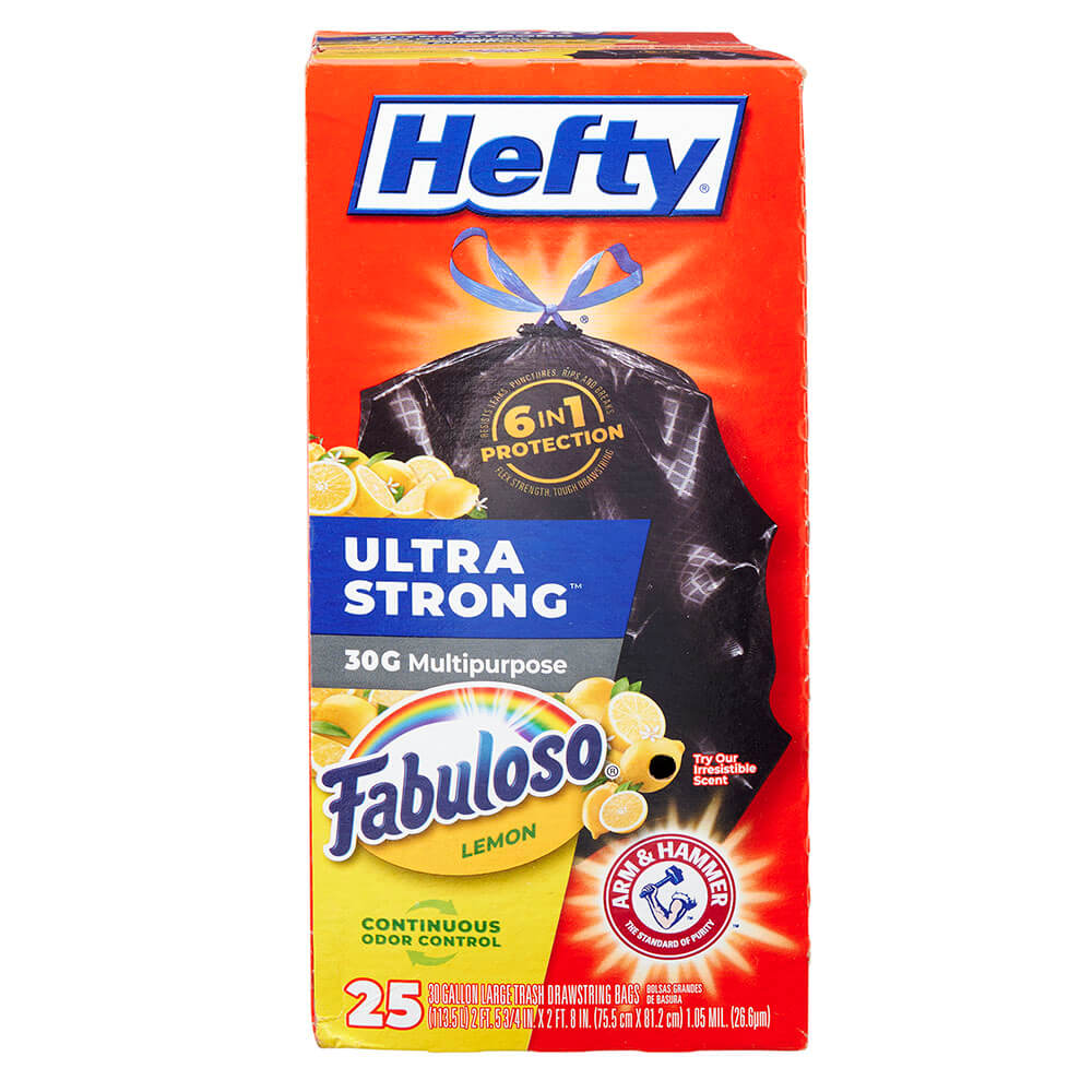 Hefty Ultra Strong Multipurpose Fabuloso Lemon Scent 30 Gallon Trash Bags, 25 Count