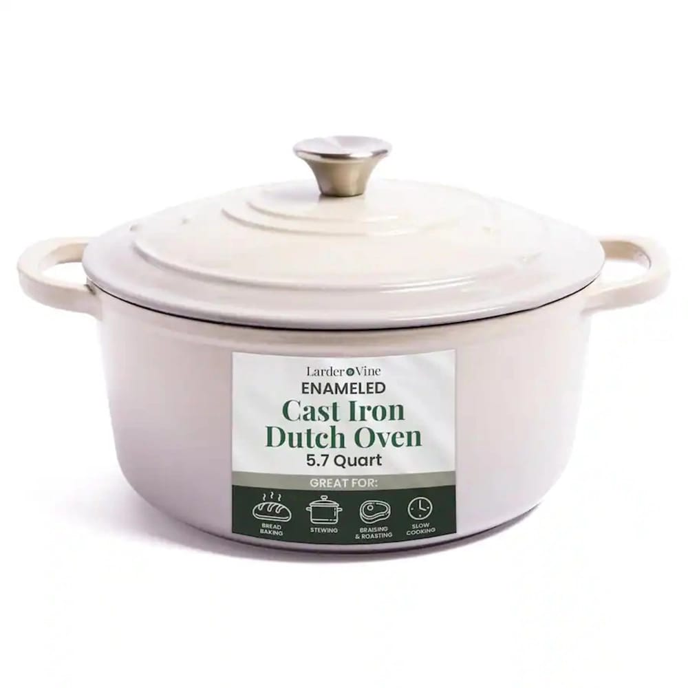 Larder & Vine 5.7 Qt Enameled Cast Iron Dutch Oven with Lid, Stone