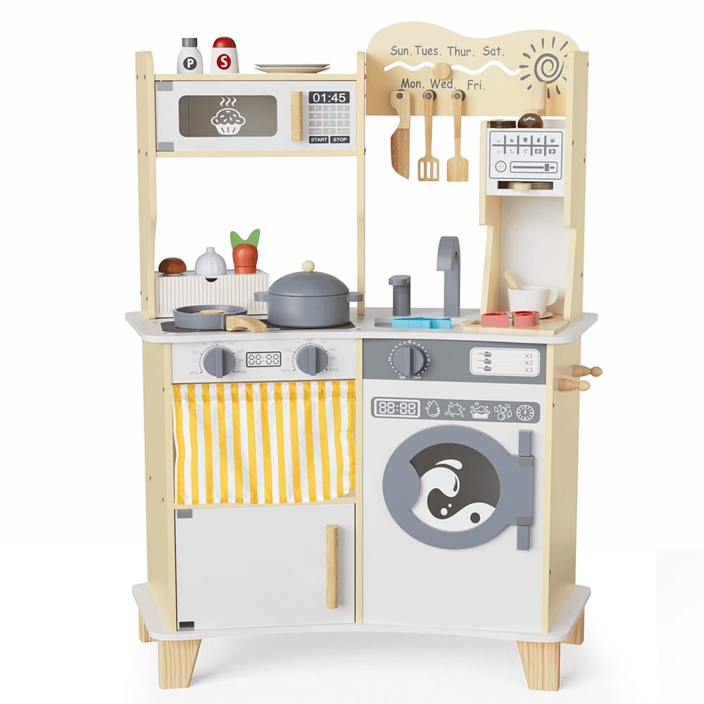 Large Wooden Kids Play Kitchen, Yellow