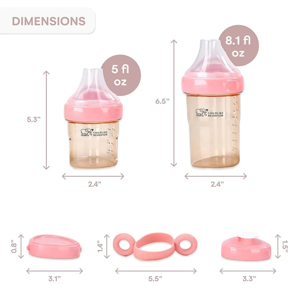 Childlike Behavior Anti-Colic Baby Bottles Set, Pink