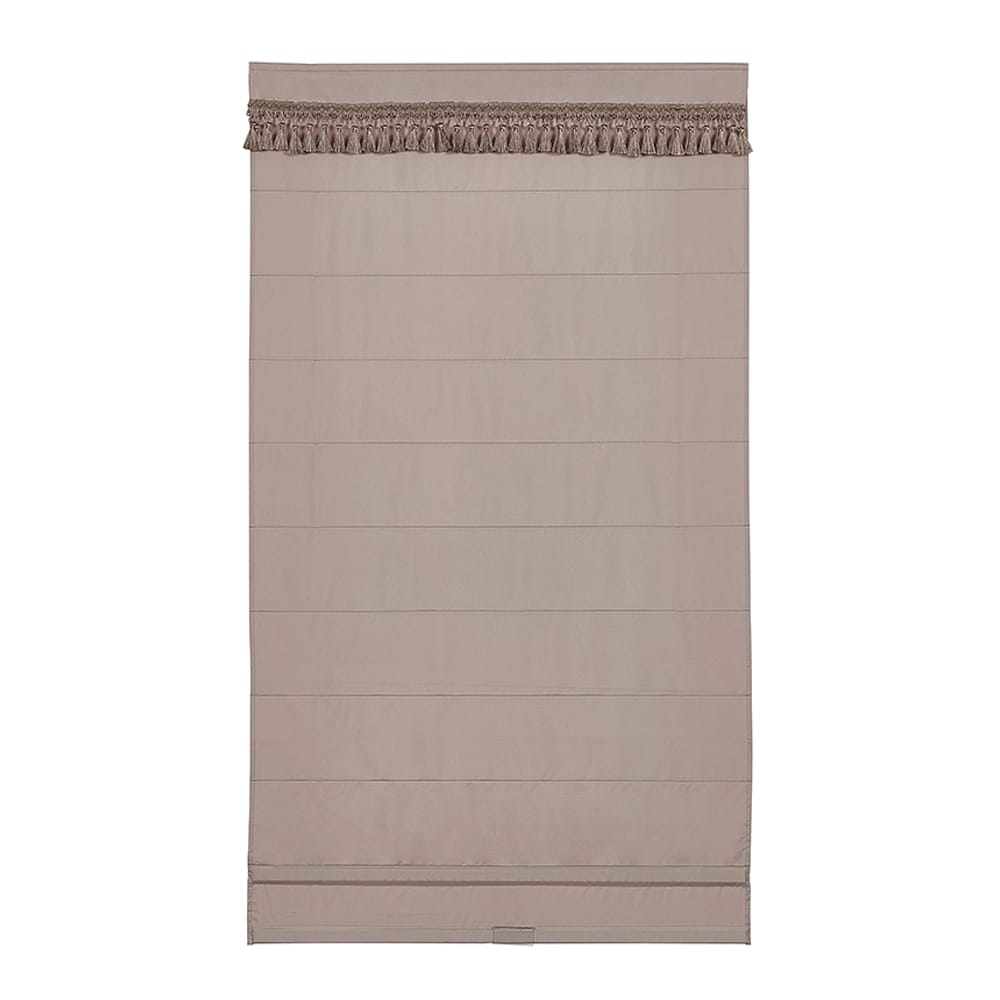 Cordless Fabric Flat Roman Shade with Tassel Trim Valance, Sullivan Khaki, 35" x 64"