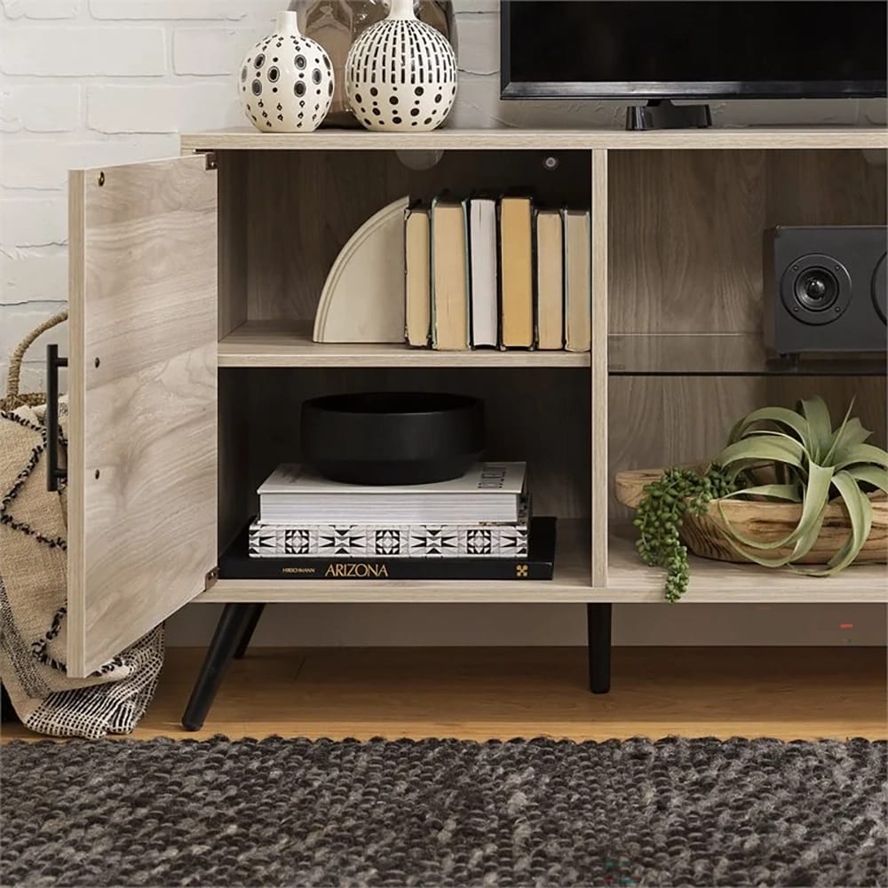 Walker Edison Nora Modern 2-Door TV Stand, Birch, 60"